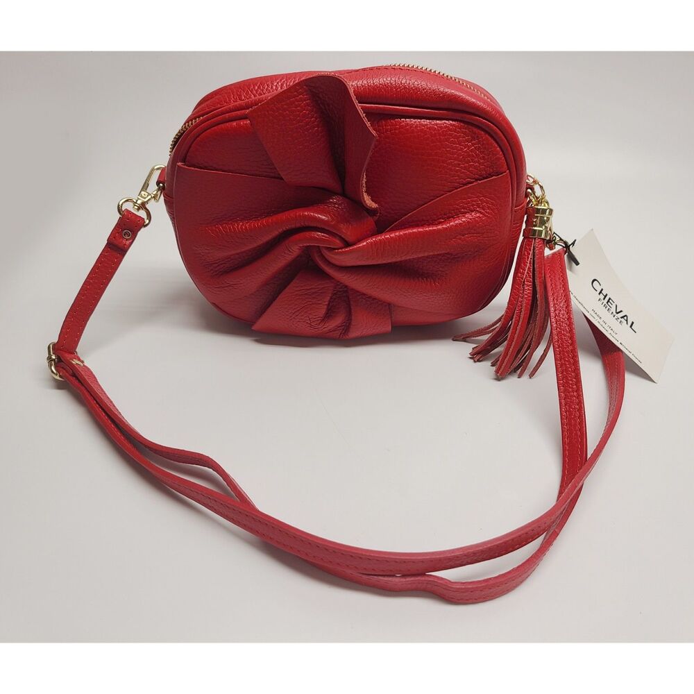NWT Cheval Firenze Red Italian Leather Crossbody Bag Gold Tassel Detail